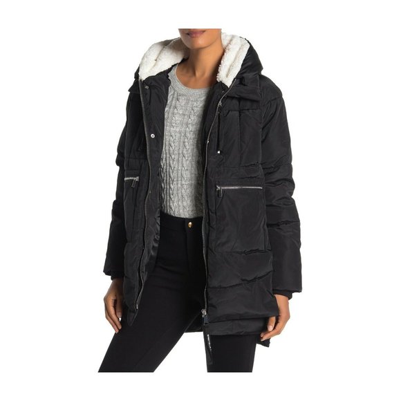 $200 Bagatelle Sport Hood Layered Puffer PARKA coat Water RESISTANT BLACK XL - Picture 1 of 10